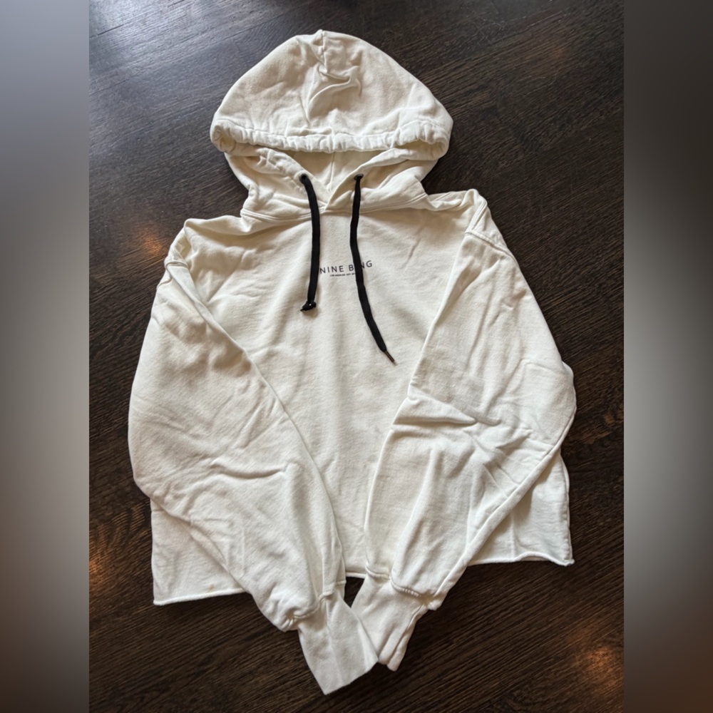 Anine Bing White Terry Hoodie with black draw strings - super cute